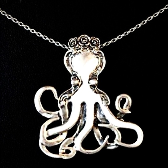 “Vintage Fork Octopus” Silverware Spoon Squid Octopod Kraken Tentacles Necklace - Picture 14 of 14